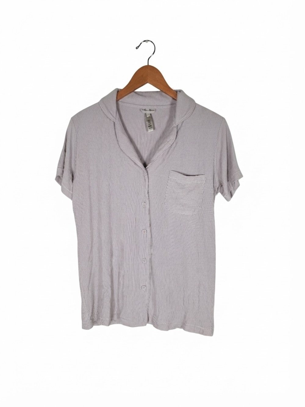 SKIMS Heather Grey Ribbed Short Sleeve Button-Up Top size S